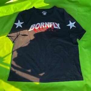 XL Born Fly Mens Black Graphic T Shirt Short Sleeve Streetwear USA Stars‎ HipHop